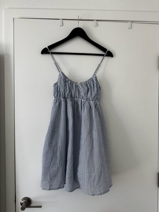 Nia Dresses & Skirts - Nia Blue and White Stripe Linen Mini Dress - Small